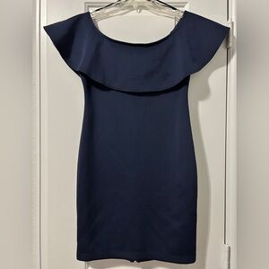 GUESS tori off shoulder Midi Navy blue dress